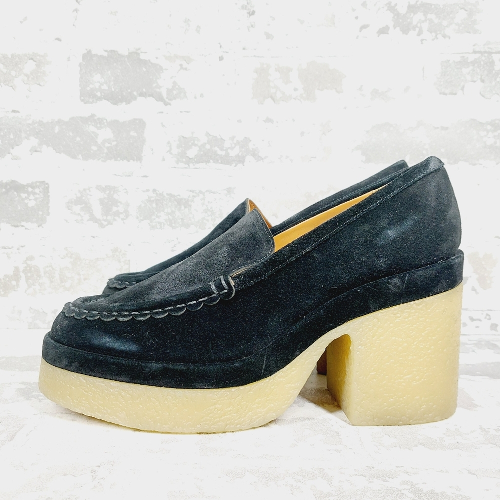New MARC FISHER Lina Black Suede Heeled Platform Loafers A853
